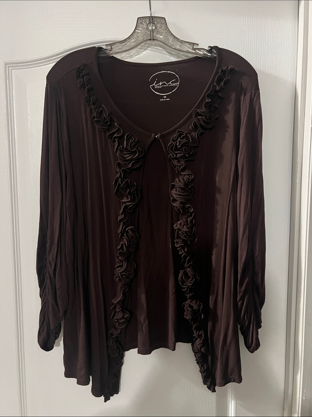 INC International Concepts Brown Ruffled Open-Front Women’s Top